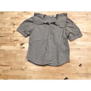Levi's Women's Shirt M White/Black Gingham Checkered Cottagecore Short Sleeve